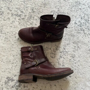 UGG FABRIZIA BROWN LEATHER MOTO HARNESS BUCKLE BOOTS 5.5